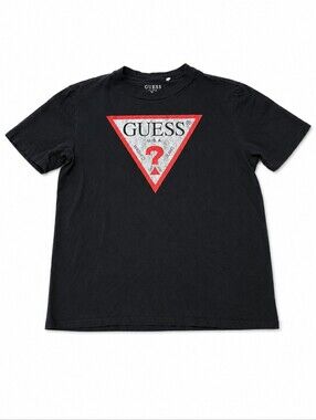 GUESS Black Short-Sleeve Tee with Red Triangle Logo Streetwear Size Medium